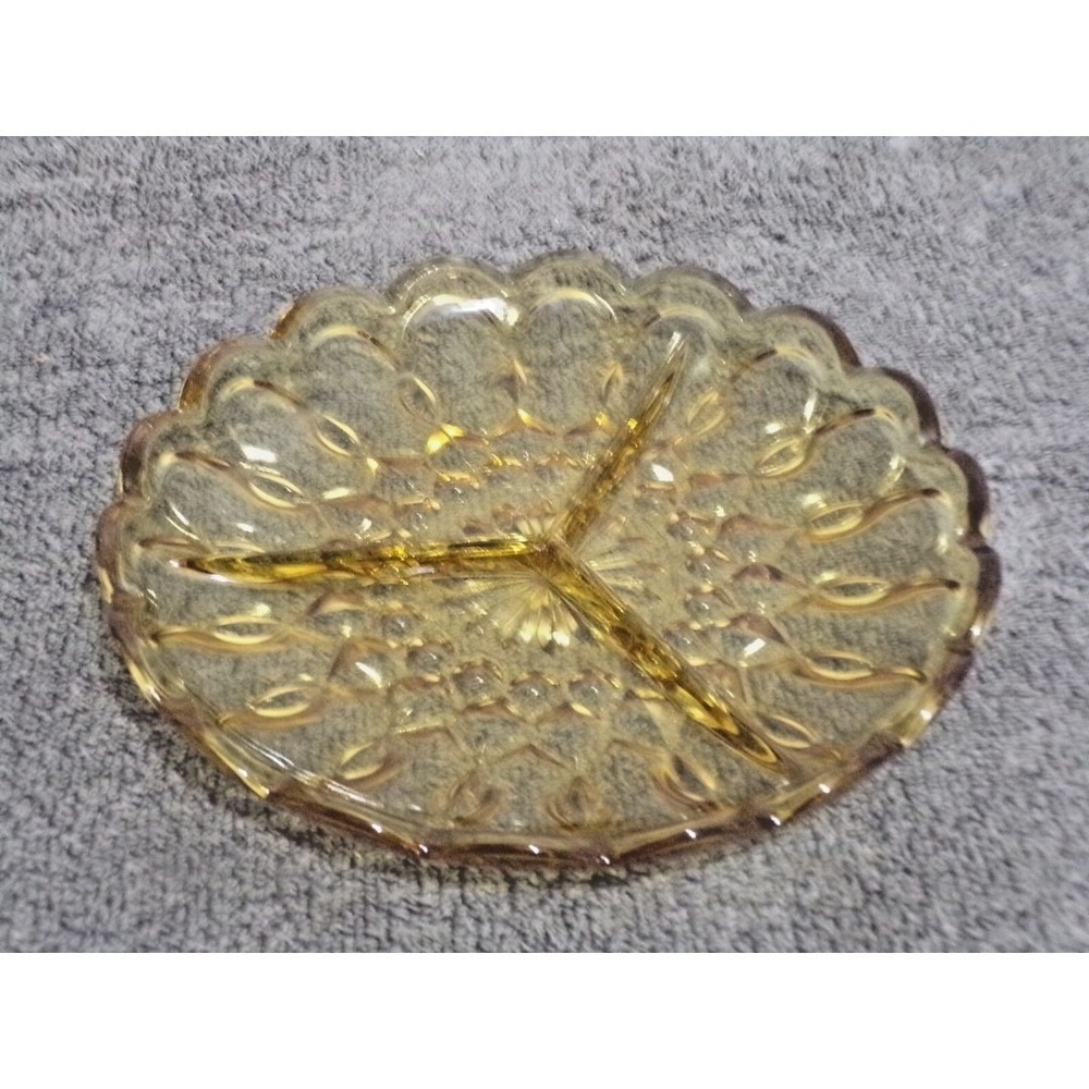 Vintage Indiana Glass Divided Dish Relish Plate Amber Serving Dish